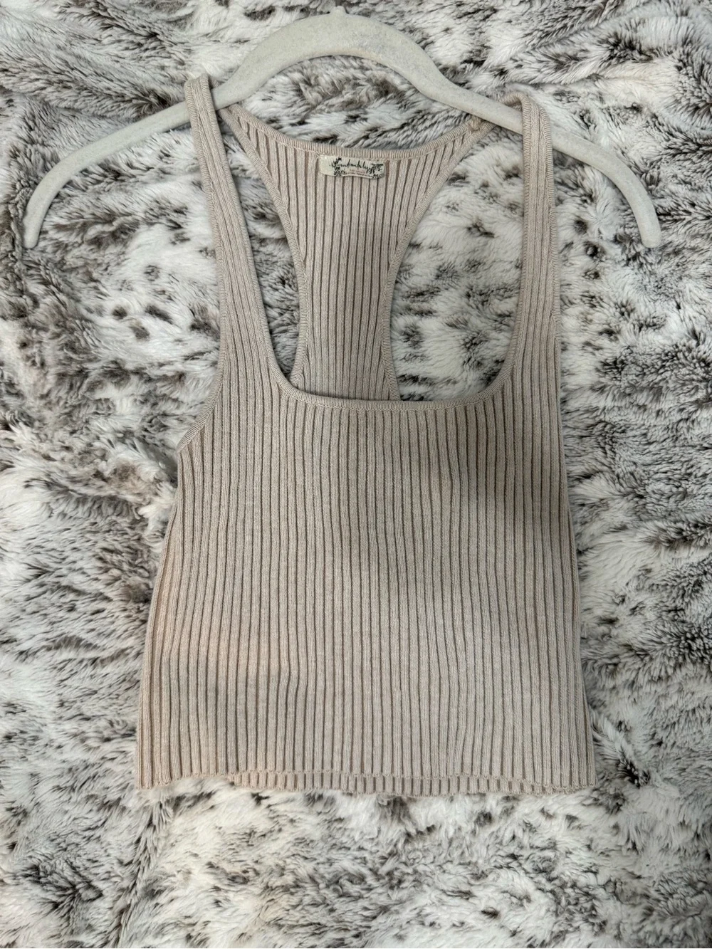 Free People Taupe Ribbed Racerback Crop Tank